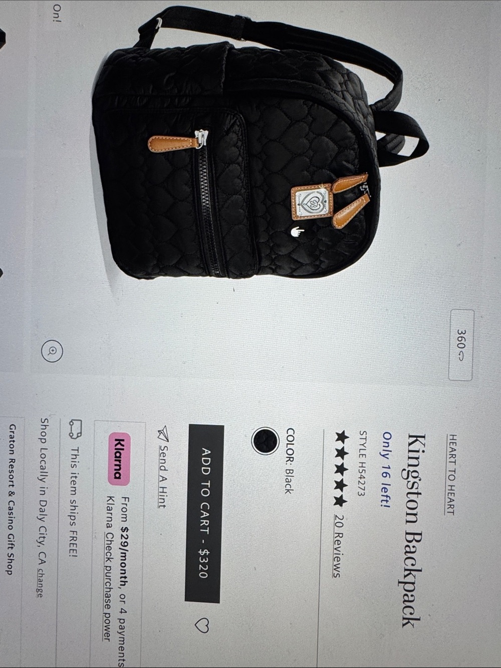 Kingston “Heart to Heart” Quilted Black Backpack with Heart-Stitch Detail - Picture 6 of 7